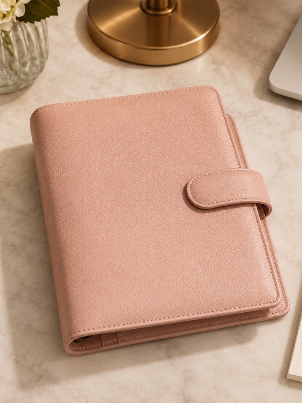 Blush Pink Leather Planner Portfolio Binder Organizer Executive Desk